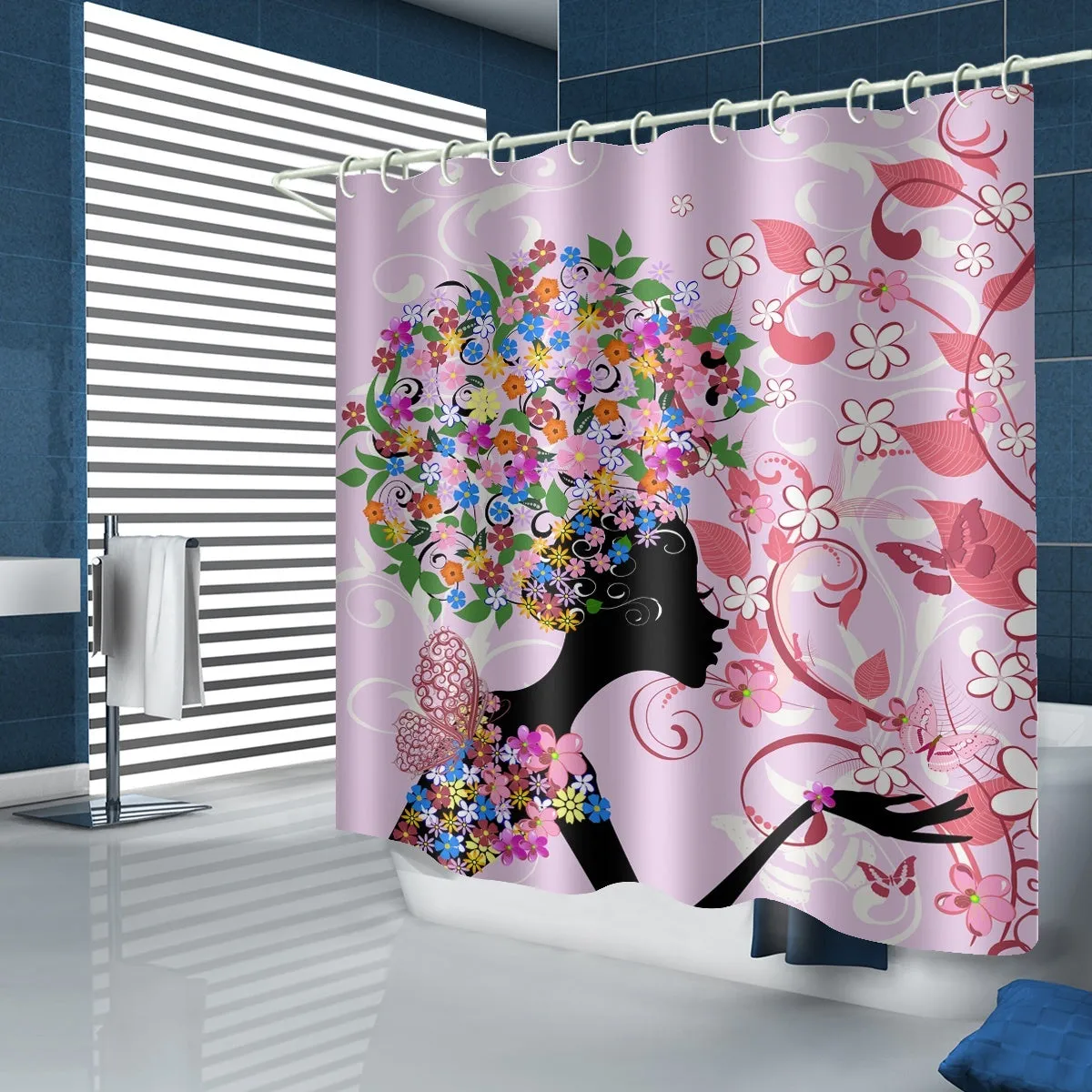 180x180cm Shower Curtain Toilet Seat Cover Non-Slip Pedestal Rug Toilet Seat Cover Bath Mat  12x Plastic Hook