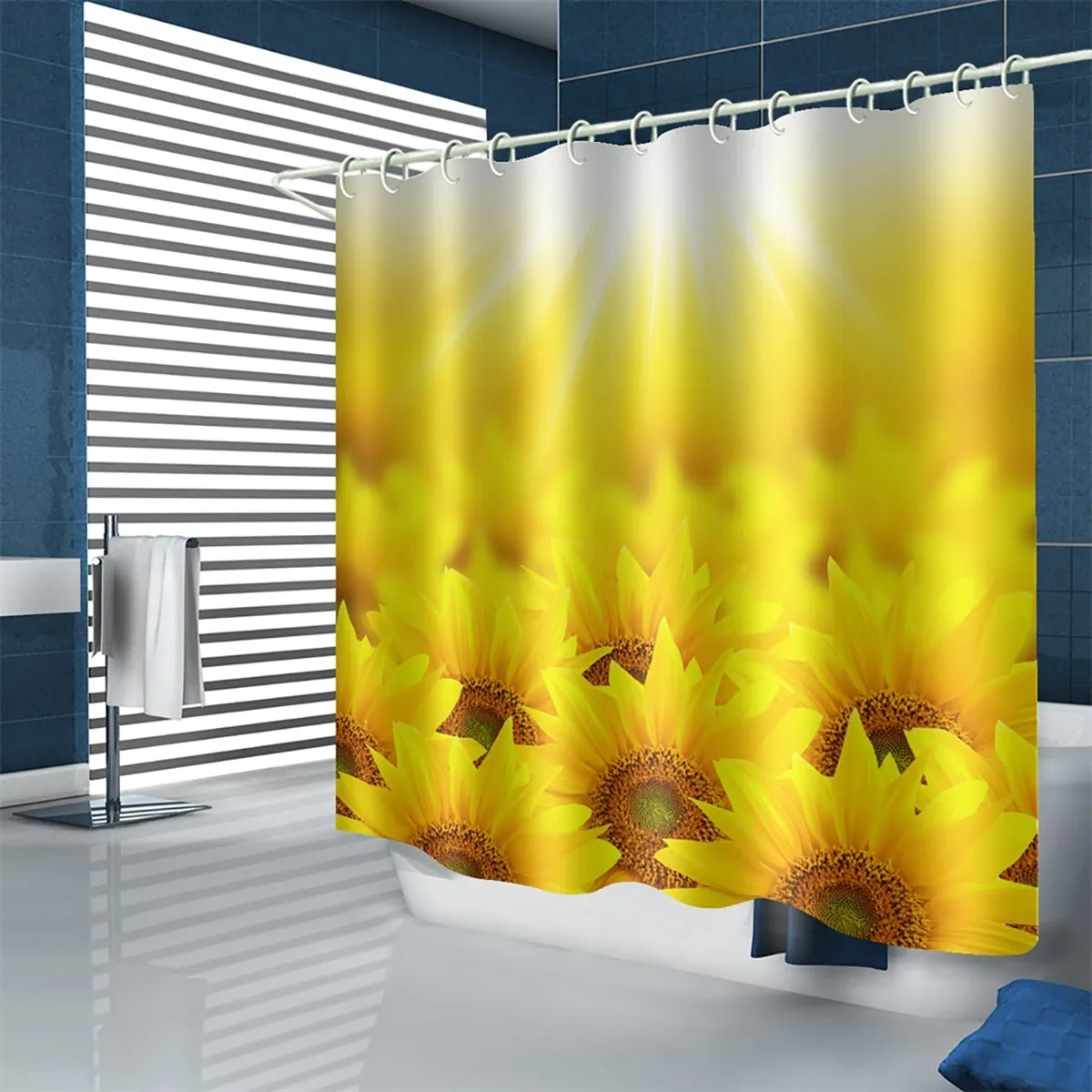 180x180cm Shower Curtain Toilet Seat Cover Non-Slip Pedestal Rug Toilet Seat Cover Bath Mat  12x Plastic Hook