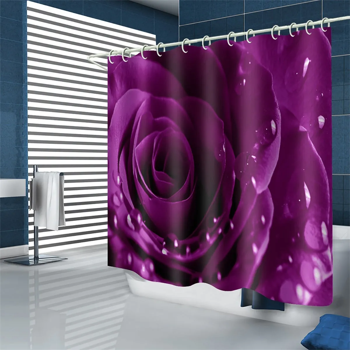 180x180cm Shower Curtain Toilet Seat Cover Non-Slip Pedestal Rug Toilet Seat Cover Bath Mat  12x Plastic Hook