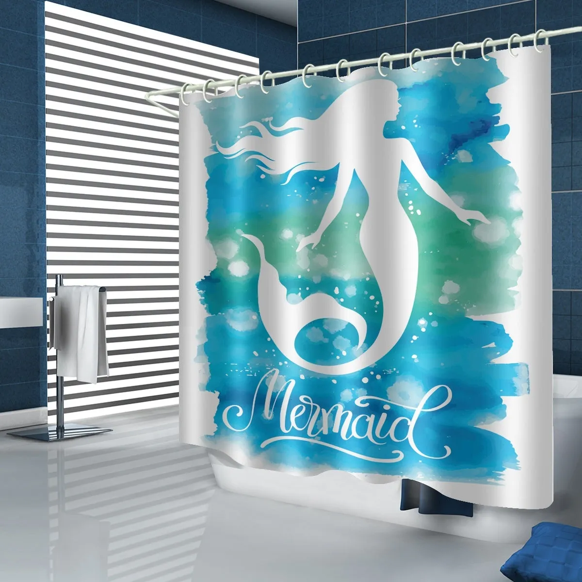 180x180cm Shower Curtain Toilet Seat Cover Non-Slip Pedestal Rug Toilet Seat Cover Bath Mat  12x Plastic Hook
