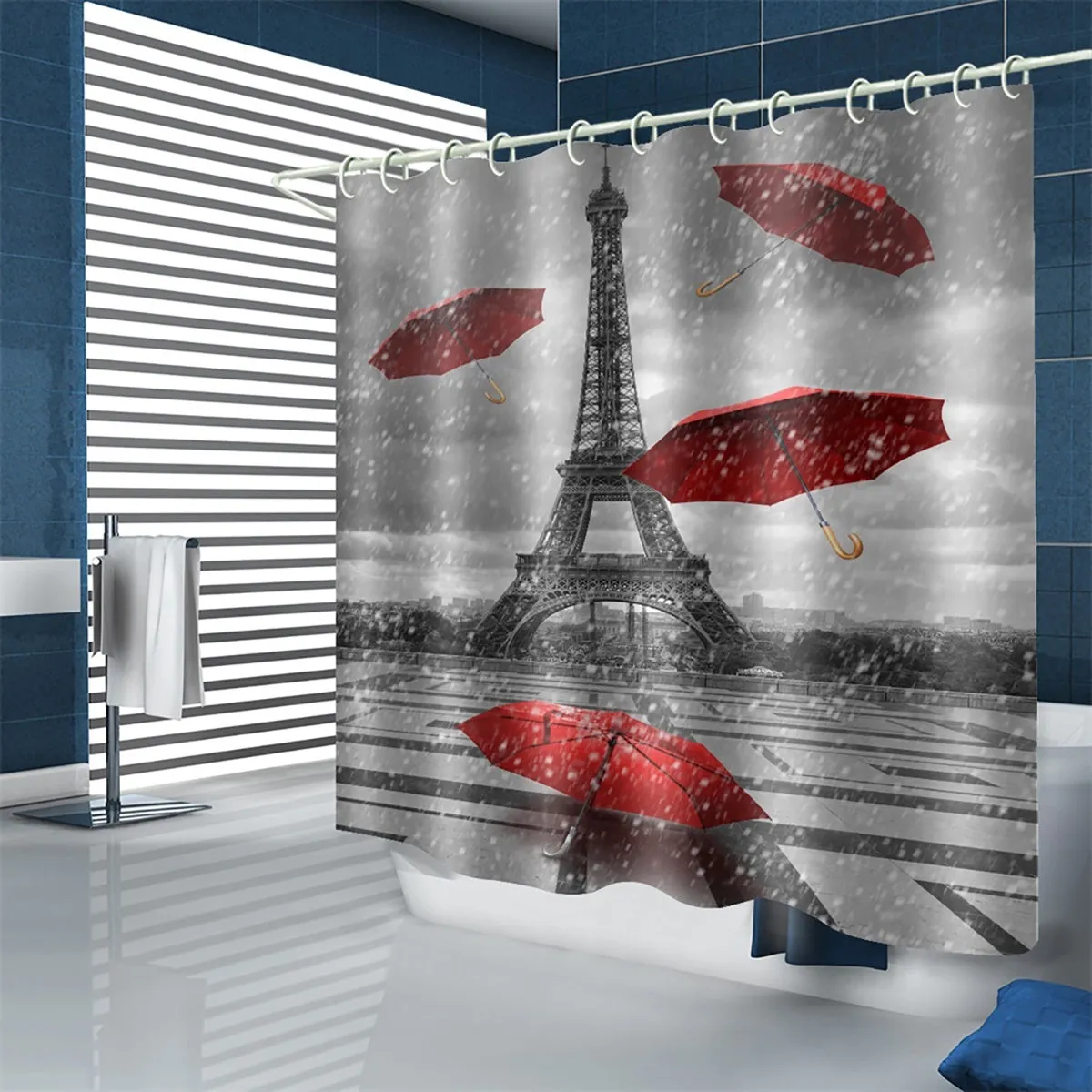 180x180cm Shower Curtain Toilet Seat Cover Non-Slip Pedestal Rug Toilet Seat Cover Bath Mat  12x Plastic Hook