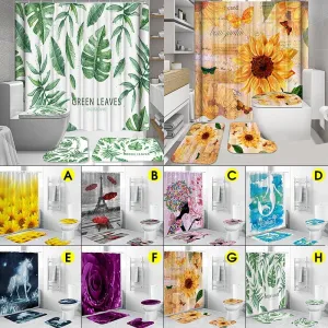 180x180cm Shower Curtain Toilet Seat Cover Non-Slip Pedestal Rug Toilet Seat Cover Bath Mat  12x Plastic Hook