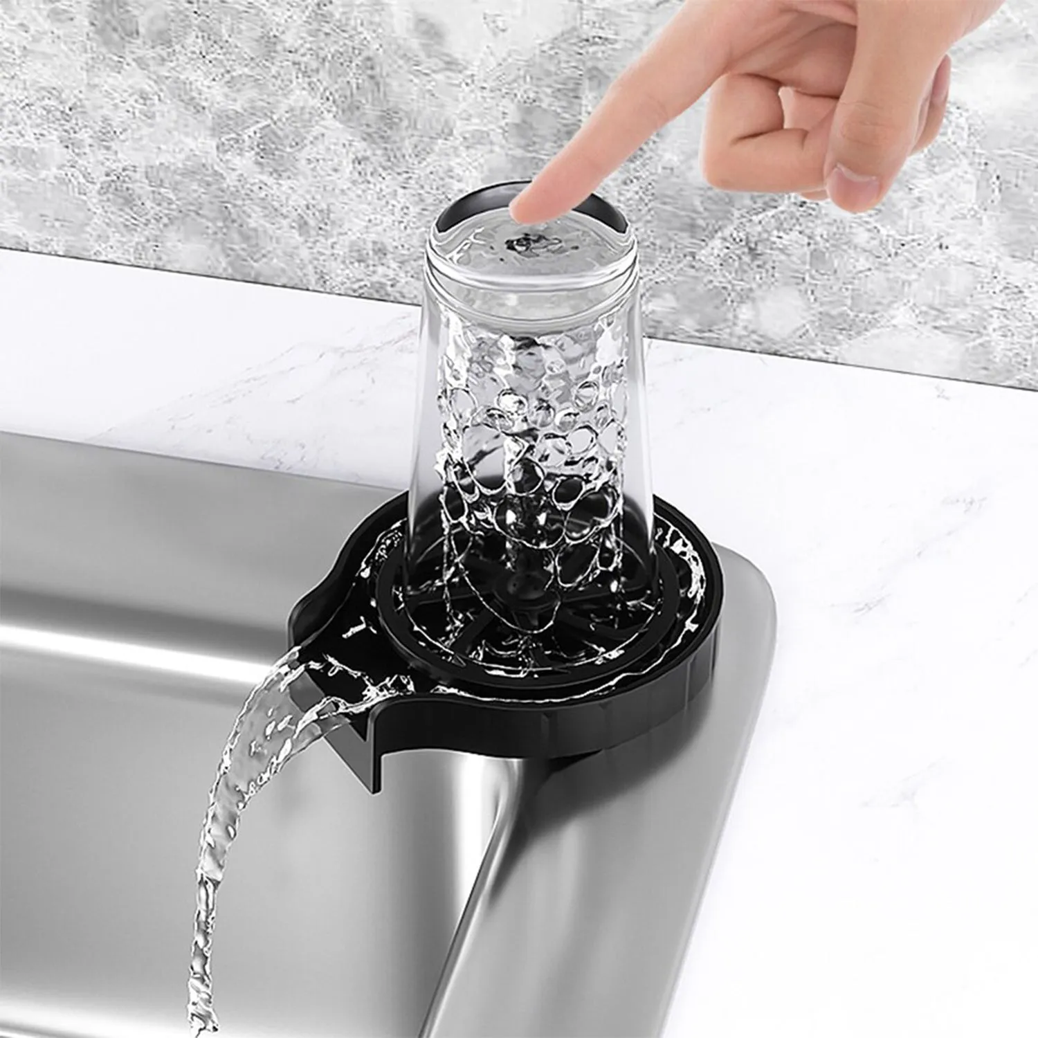 2232 Automatic Glass Rinser for Kitchen Sink, Black Kitchen Sink Cleaning Spray Bar Glass Washer