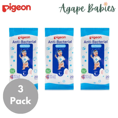 [3-Pack] Pigeon Anti-Bacterial Wet Tissue 20s (Travel Size)