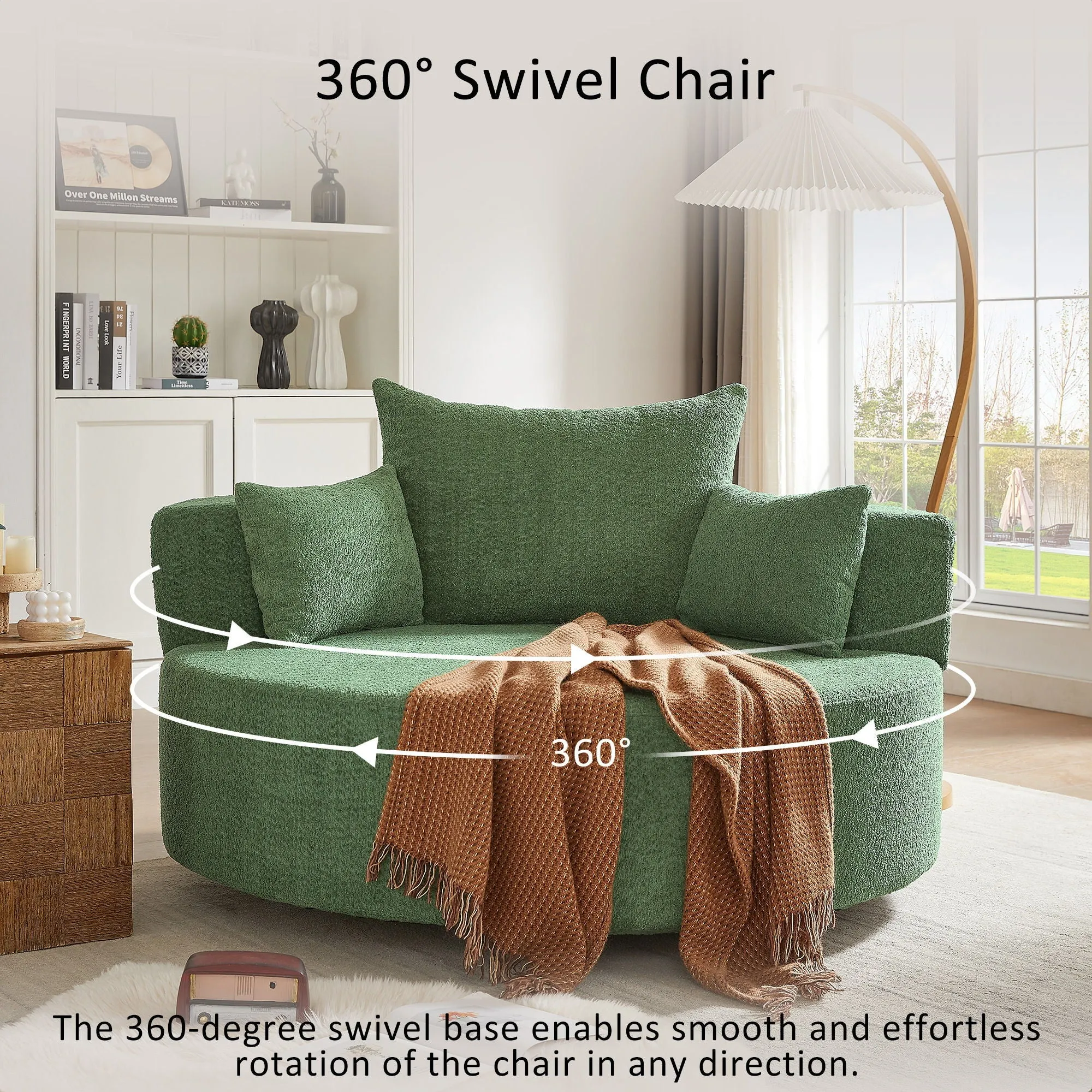 360 Swivel Accent Barrel Chair With 3 Removable Pillows For Living Room by Couch.com