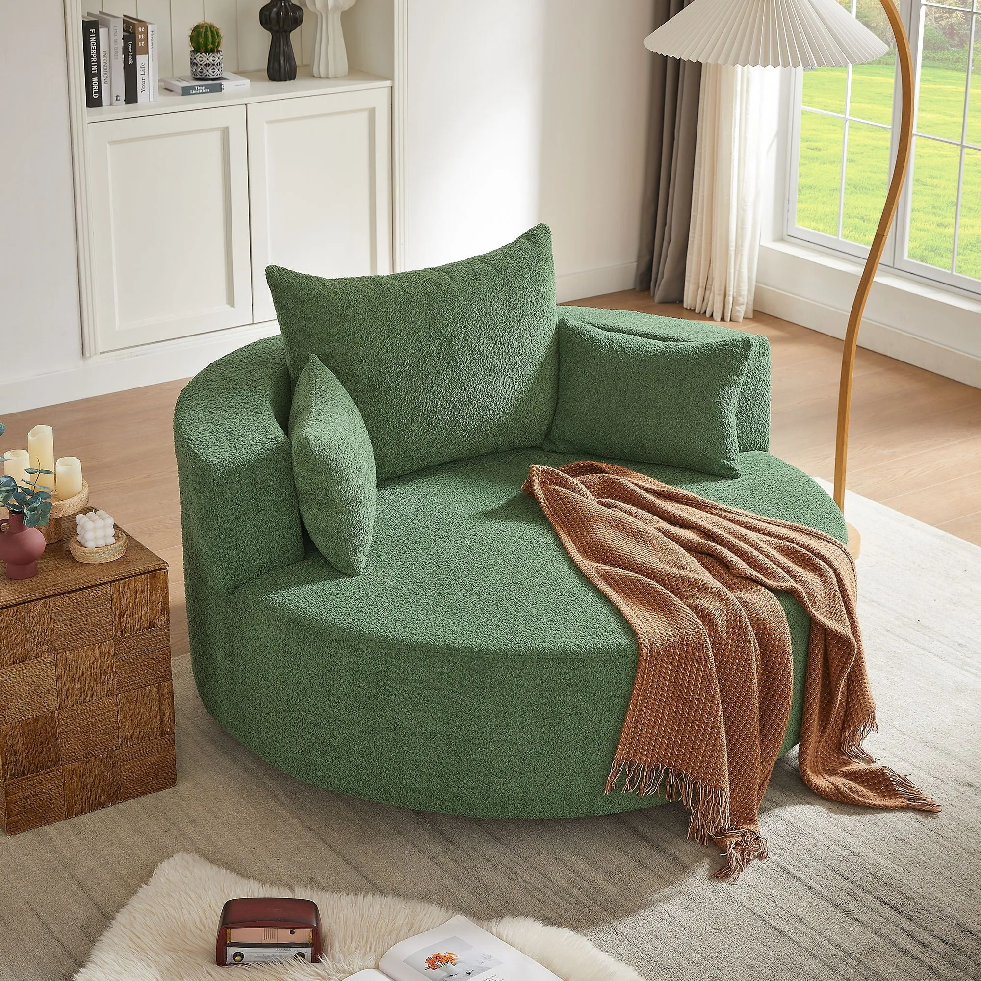 360 Swivel Accent Barrel Chair With 3 Removable Pillows For Living Room by Couch.com
