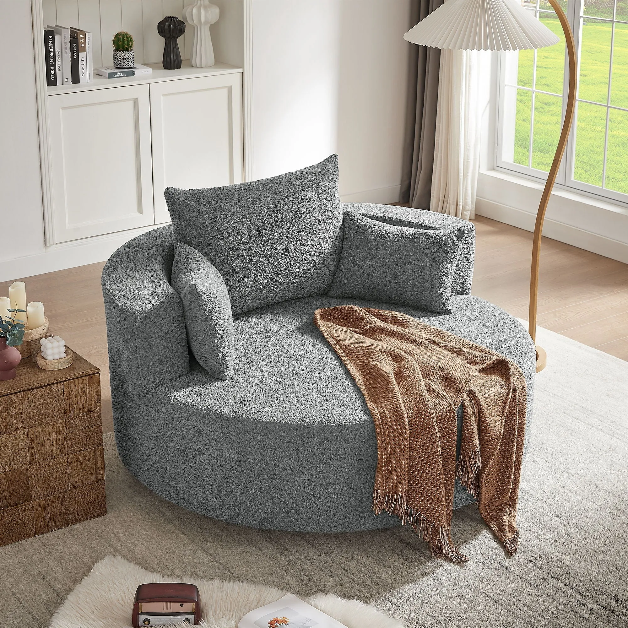 360 Swivel Accent Barrel Chair With 3 Removable Pillows For Living Room by Couch.com