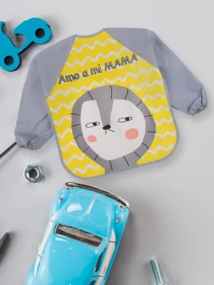 Adorable Kitty-Themed Long-Sleeve Feeding Bib with 'Amo a mi MAMA' Design