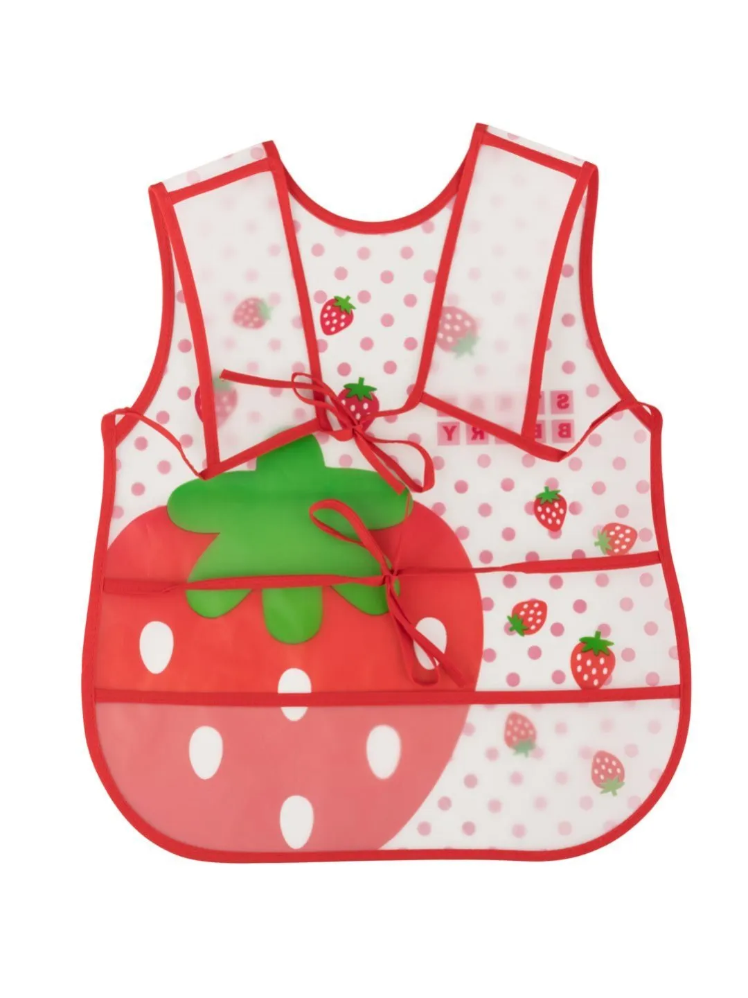 Adorable Strawberry-Themed Waterproof Baby Bib with Polka Dot Background