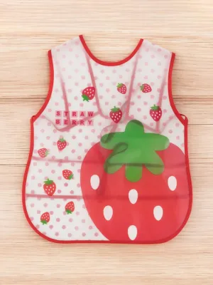 Adorable Strawberry-Themed Waterproof Baby Bib with Polka Dot Background