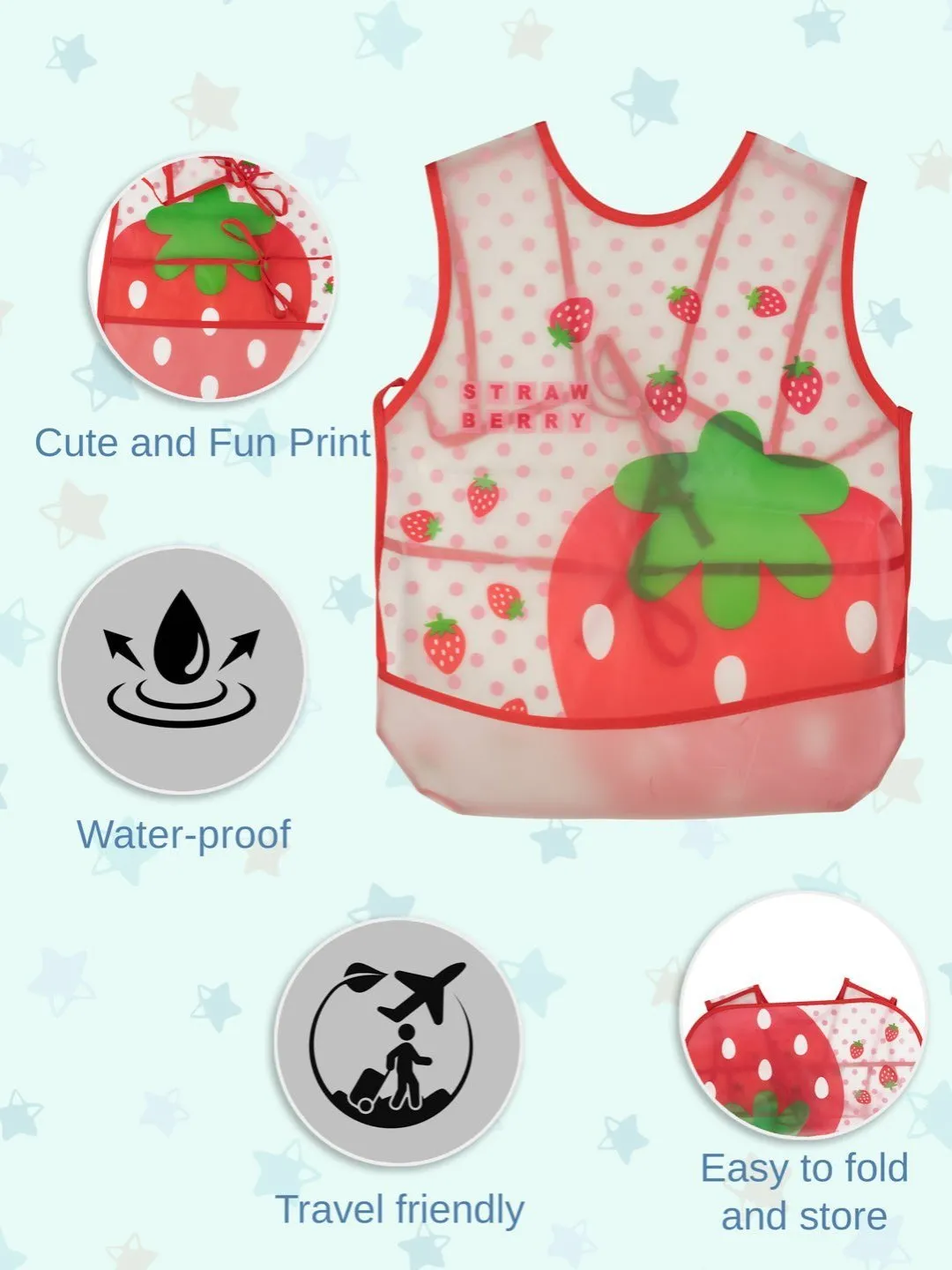 Adorable Strawberry-Themed Waterproof Baby Bib with Polka Dot Background