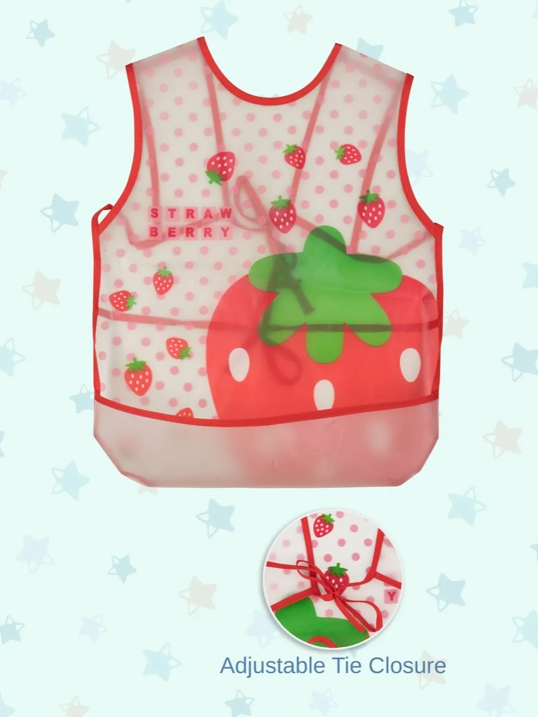 Adorable Strawberry-Themed Waterproof Baby Bib with Polka Dot Background