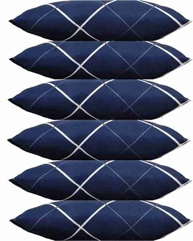 AG A BN Medium Hard Cotton Ultra Soft Blue Line Stripes Bed Pillow Sets (Set of 6, Size - 26'' X 16'')