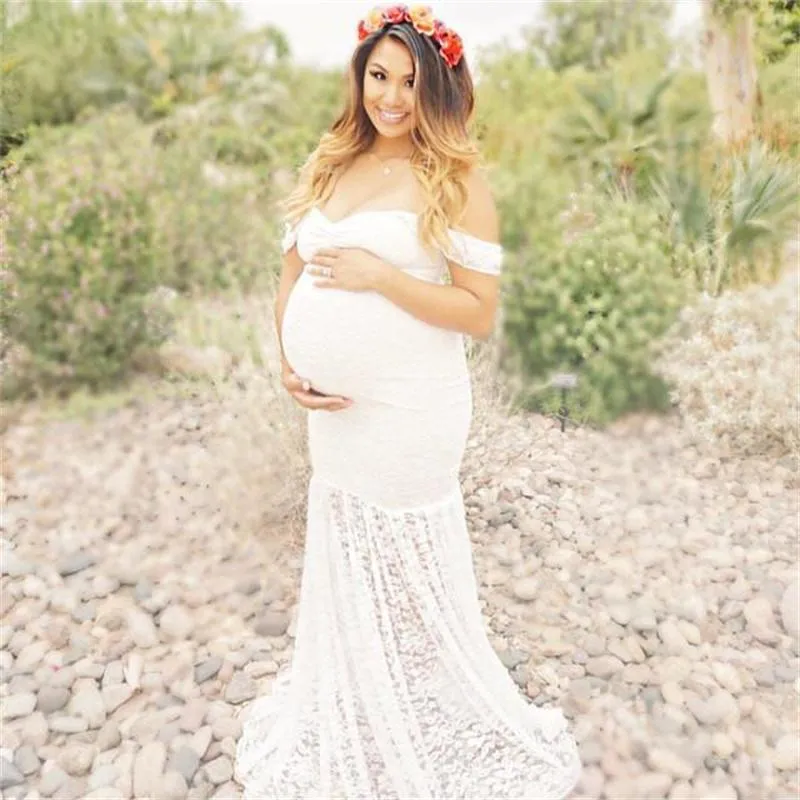 Babymoon Off Shoulder Maternity Gown Dress - White