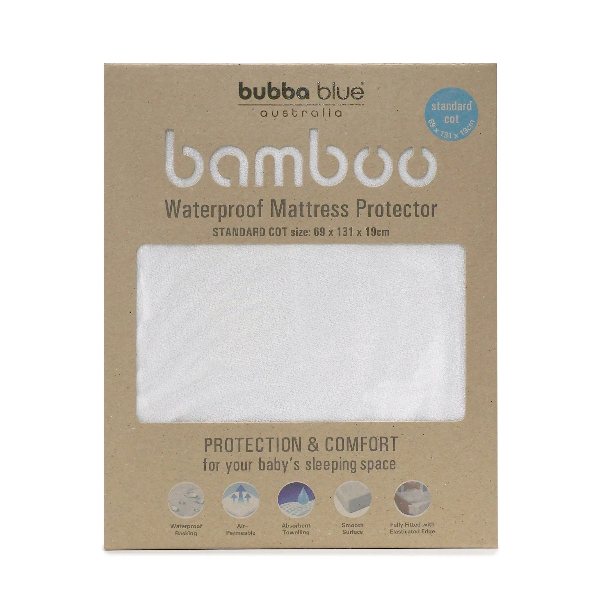 Bamboo White Standard Cot Waterproof Mattress Protector