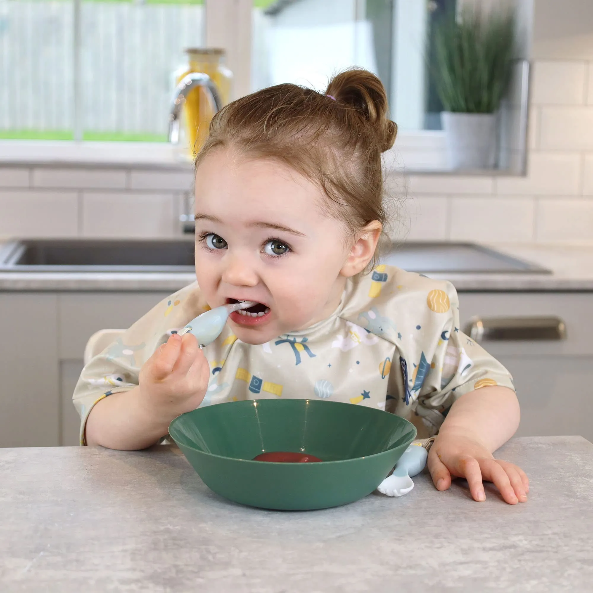 BIBaDO - Coverall Baby Feeding Bibs, Weaning Bib, Easy to Clean Baby Bibs for Eating, Adjustable High Chair Catch All Cosmic Companions