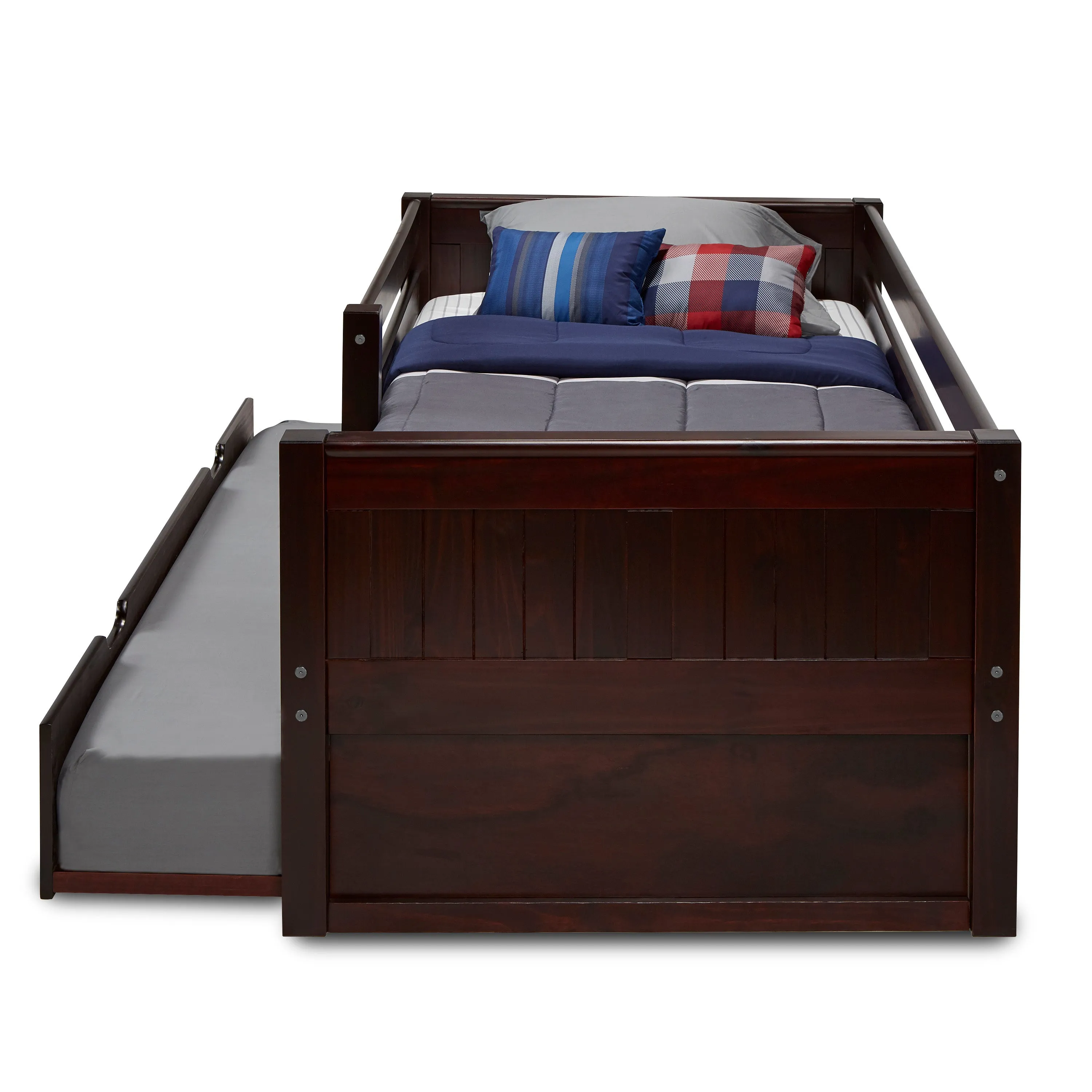 Camaflexi Panel Headboard - Twin Size Day Bed with Front Guard Rail & Drawers or Trundle - 2 Color Options