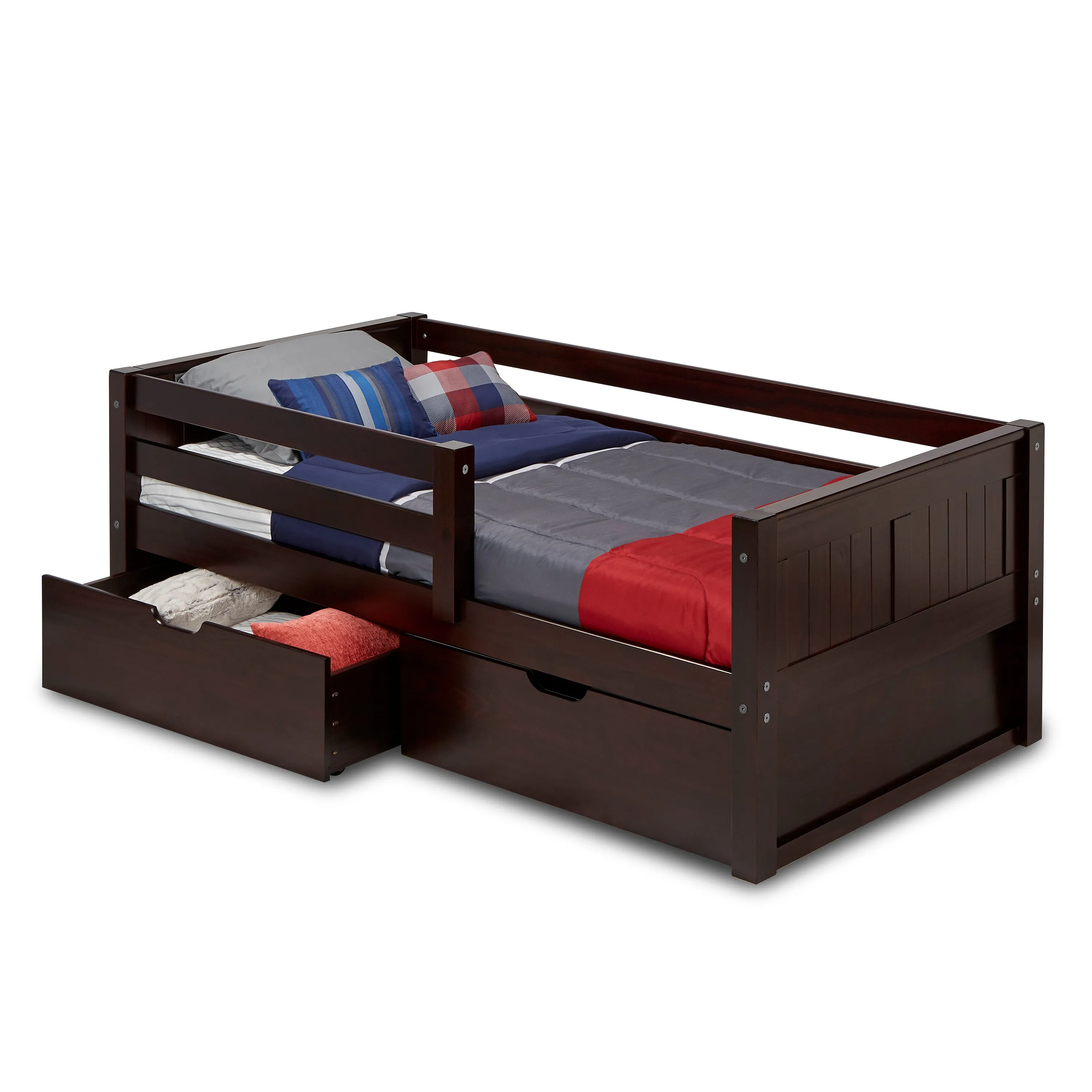 Camaflexi Panel Headboard - Twin Size Day Bed with Front Guard Rail & Drawers or Trundle - 2 Color Options