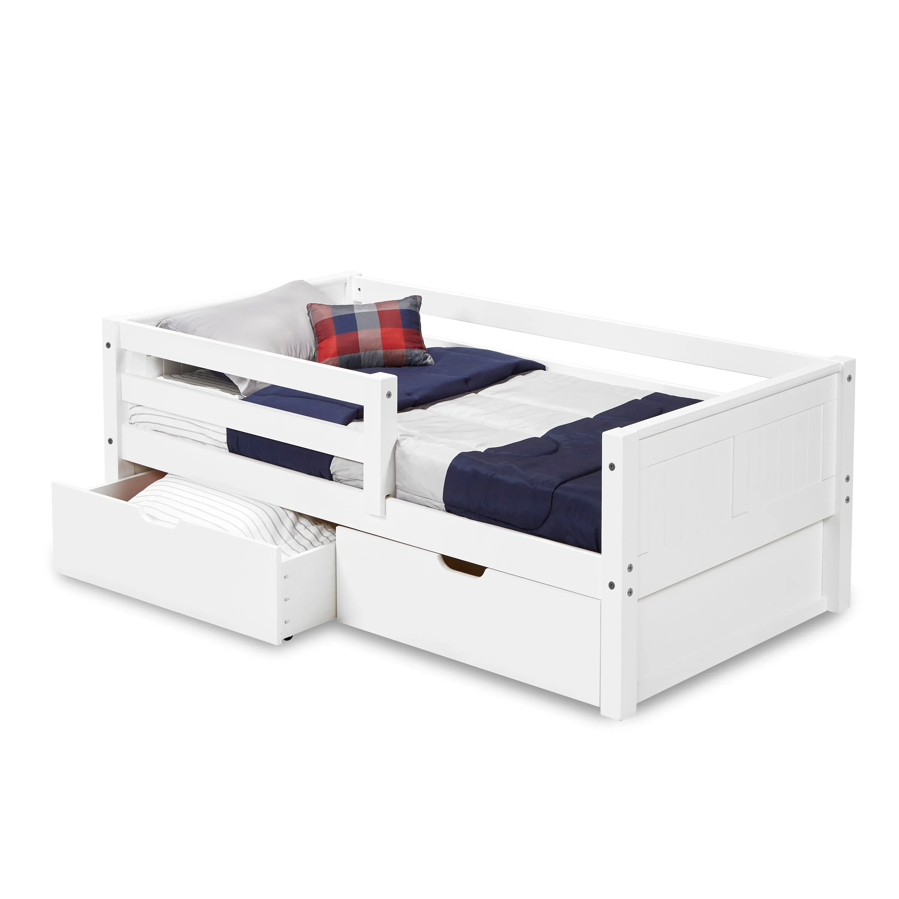 Camaflexi Panel Headboard - Twin Size Day Bed with Front Guard Rail & Drawers or Trundle - 2 Color Options
