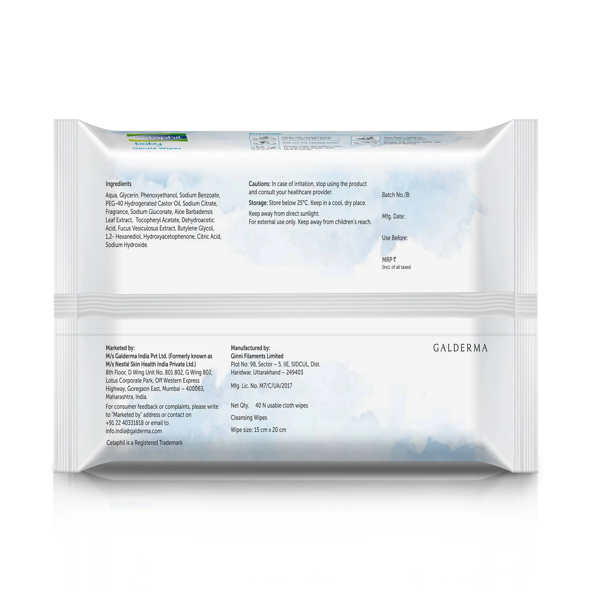 Cetaphil Baby Gentle Wipes- 40 wipes
