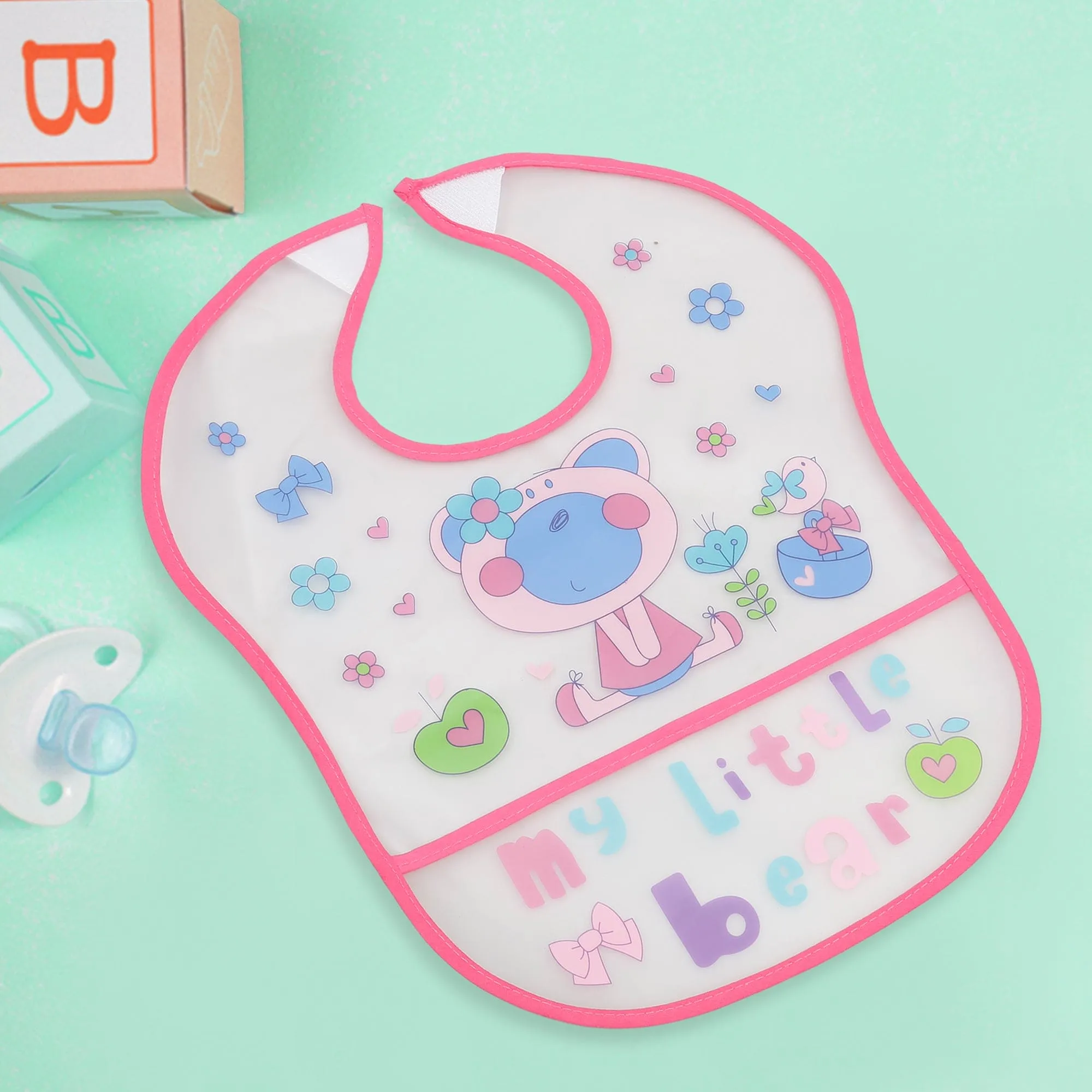 Crumb Catcher Waterproof Feeding Bib My Little Bear Pink