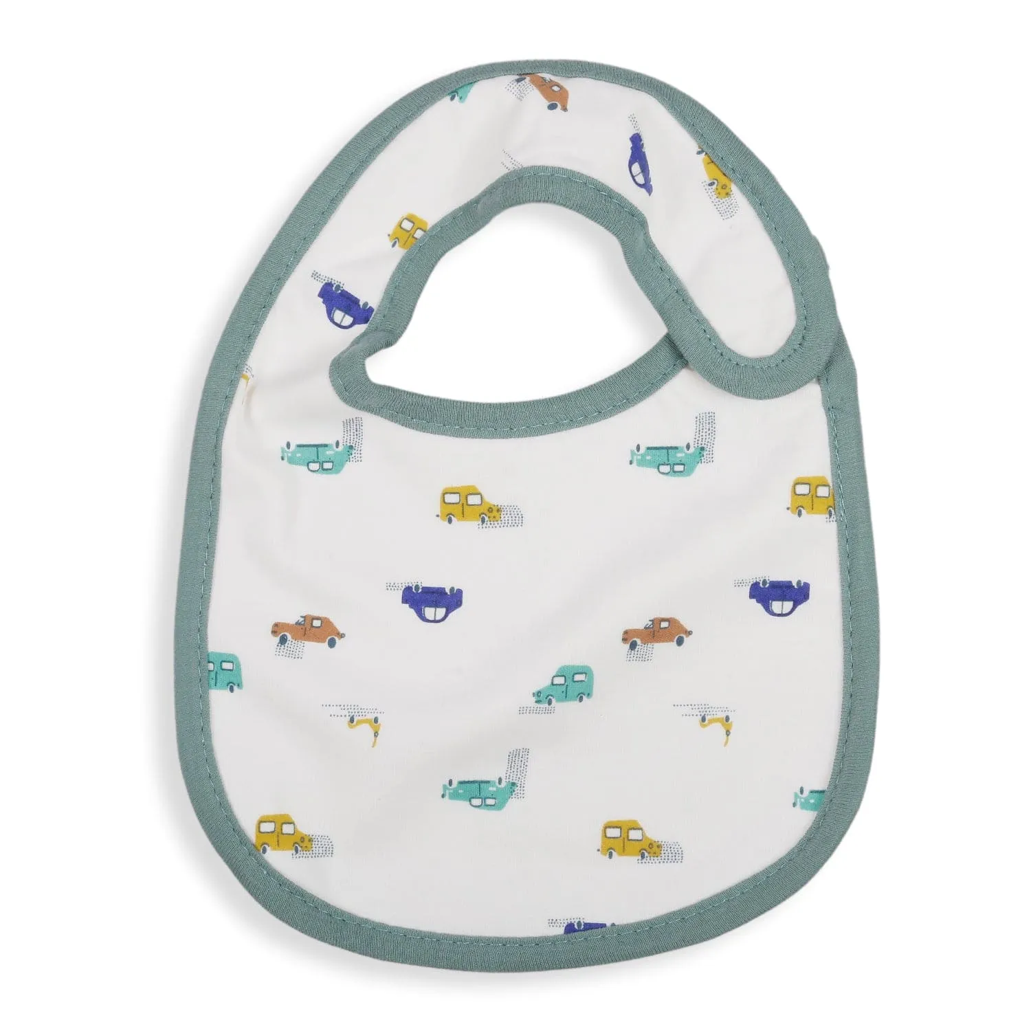 Feeding Bibs Pack Of 3 Cartoon Car Printed Green And Grey