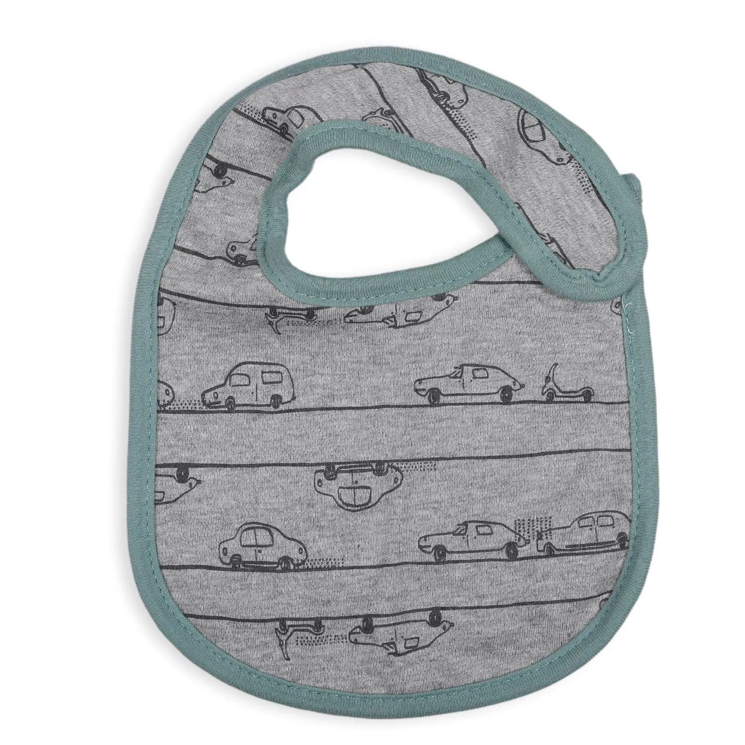 Feeding Bibs Pack Of 3 Cartoon Car Printed Green And Grey