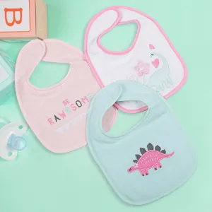 Feeding Bibs Pack Of 3 Rawrsome Dino Pink And Green
