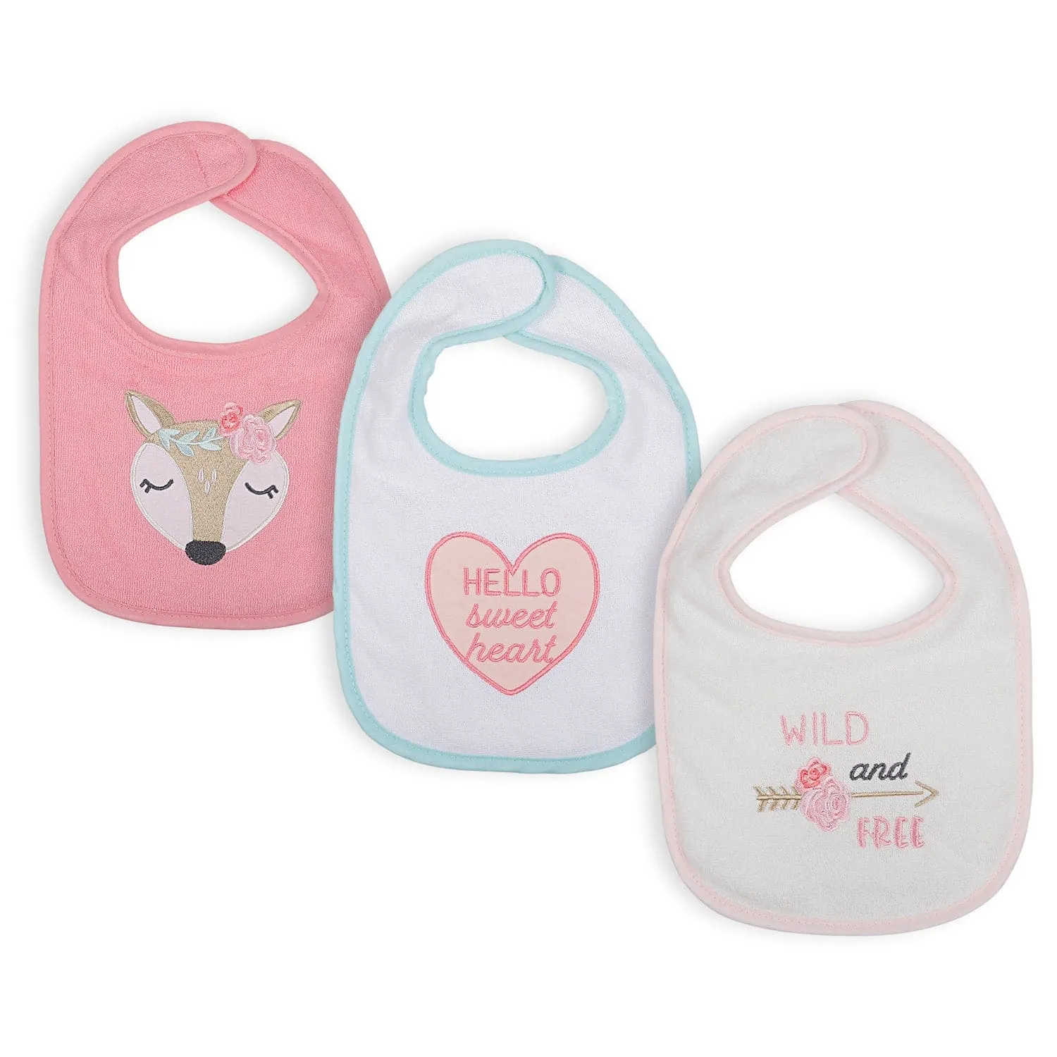Feeding Bibs Pack Of 3 Wild And Free White And Pink