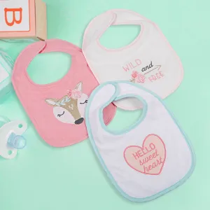 Feeding Bibs Pack Of 3 Wild And Free White And Pink