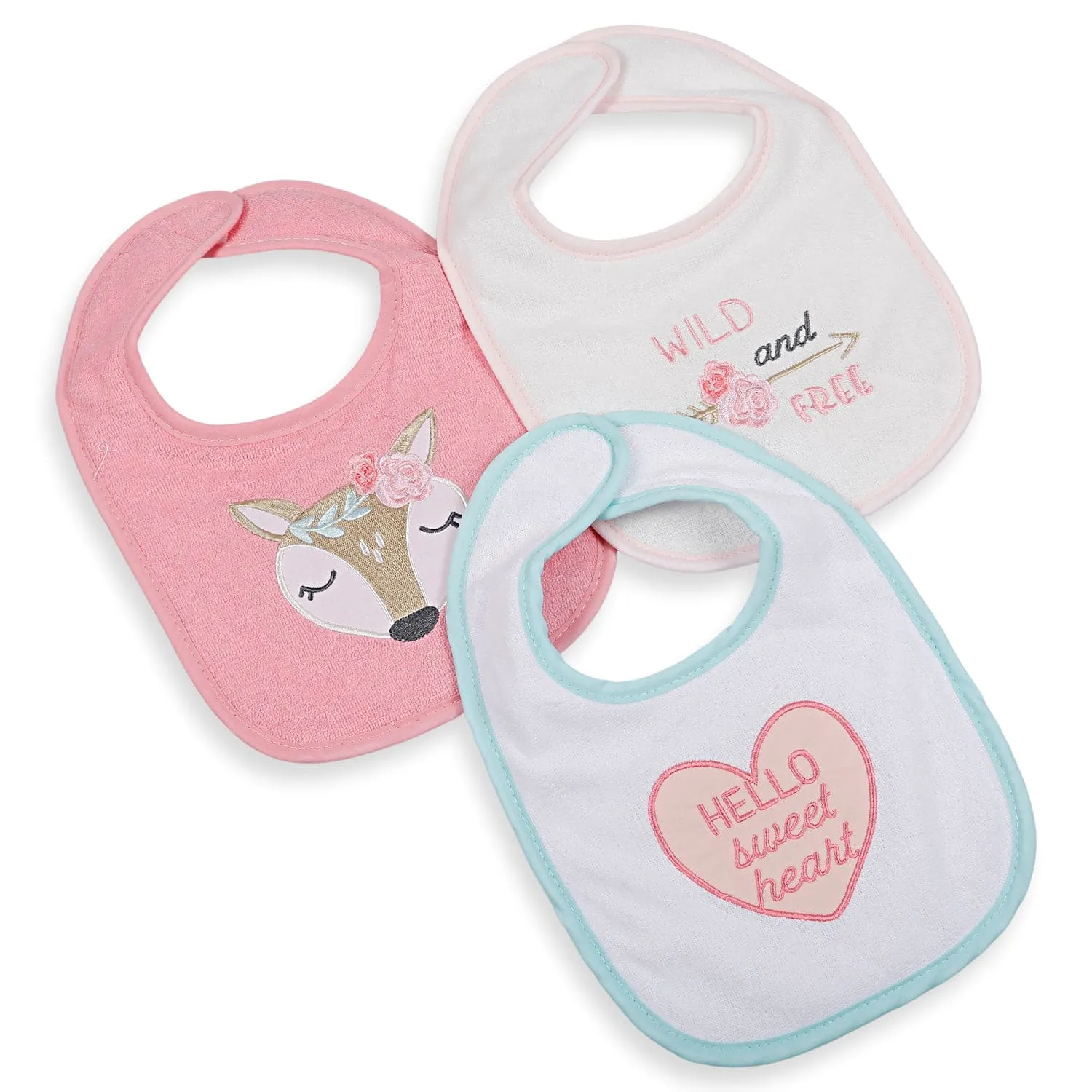 Feeding Bibs Pack Of 3 Wild And Free White And Pink
