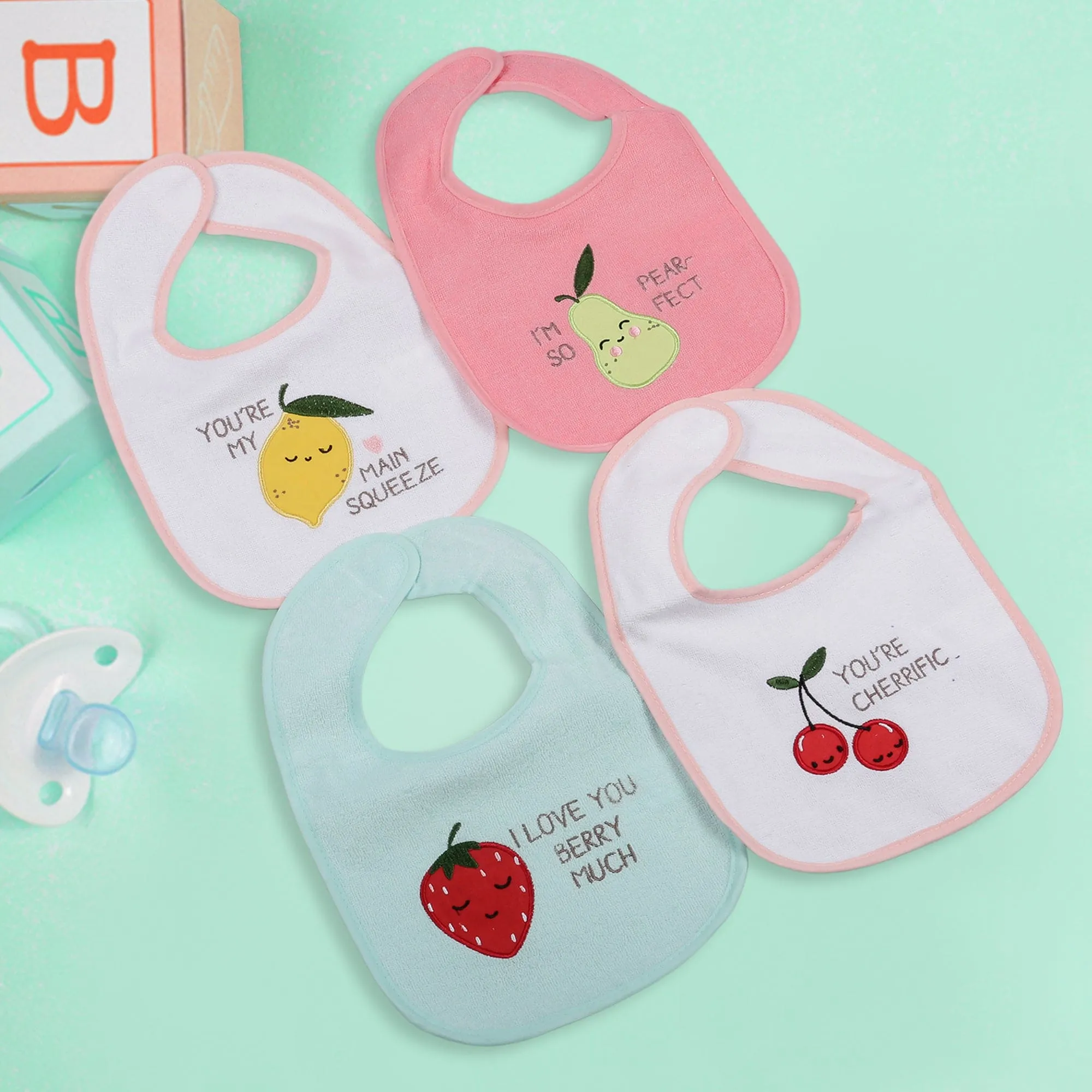 Feeding Bibs Pack Of 4 Fruit Puns Multicolour