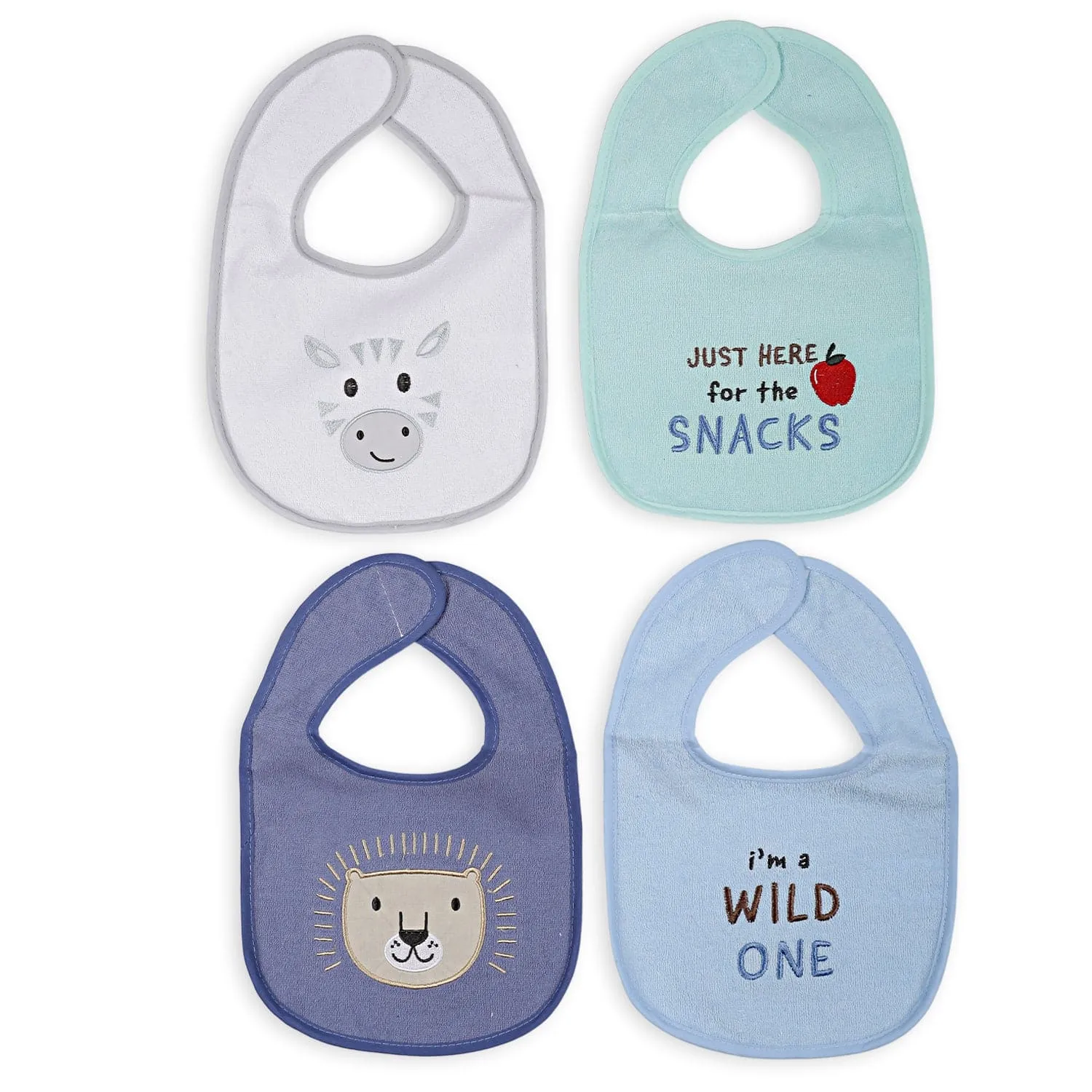 Feeding Bibs Pack Of 4 Wild Blue And White