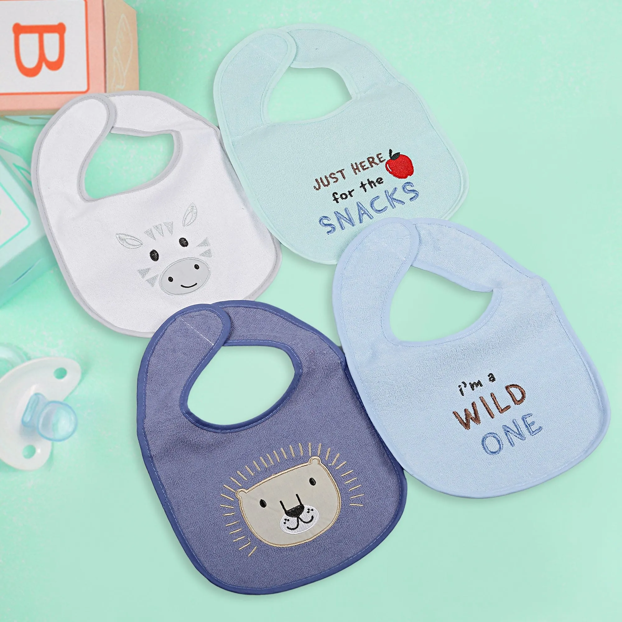 Feeding Bibs Pack Of 4 Wild Blue And White