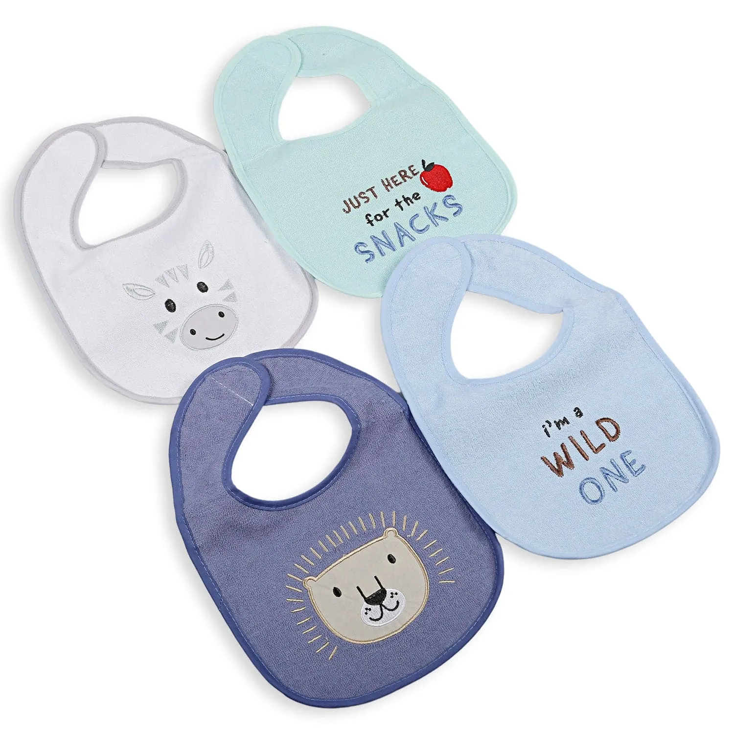 Feeding Bibs Pack Of 4 Wild Blue And White