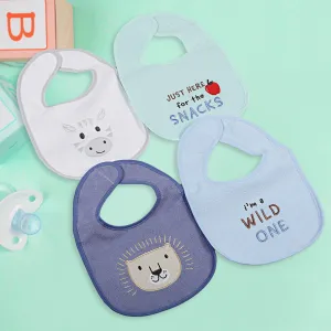 Feeding Bibs Pack Of 4 Wild Blue And White