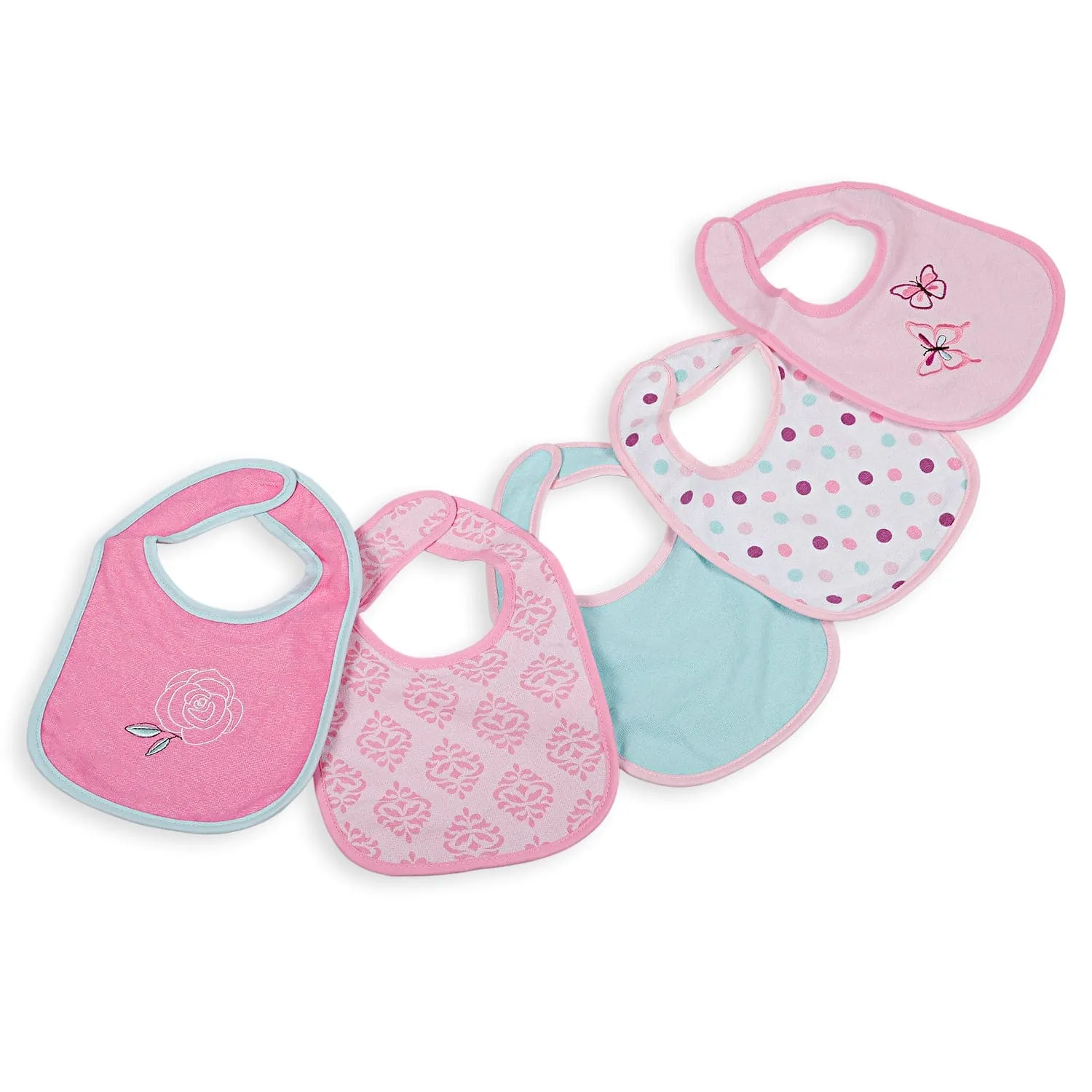 Feeding Bibs Pack Of 5 Butterfly And Polka Dots Multicolour