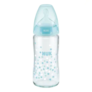 First Choice Plus Glass Baby Bottle Temp. Control - 240ml - Blue