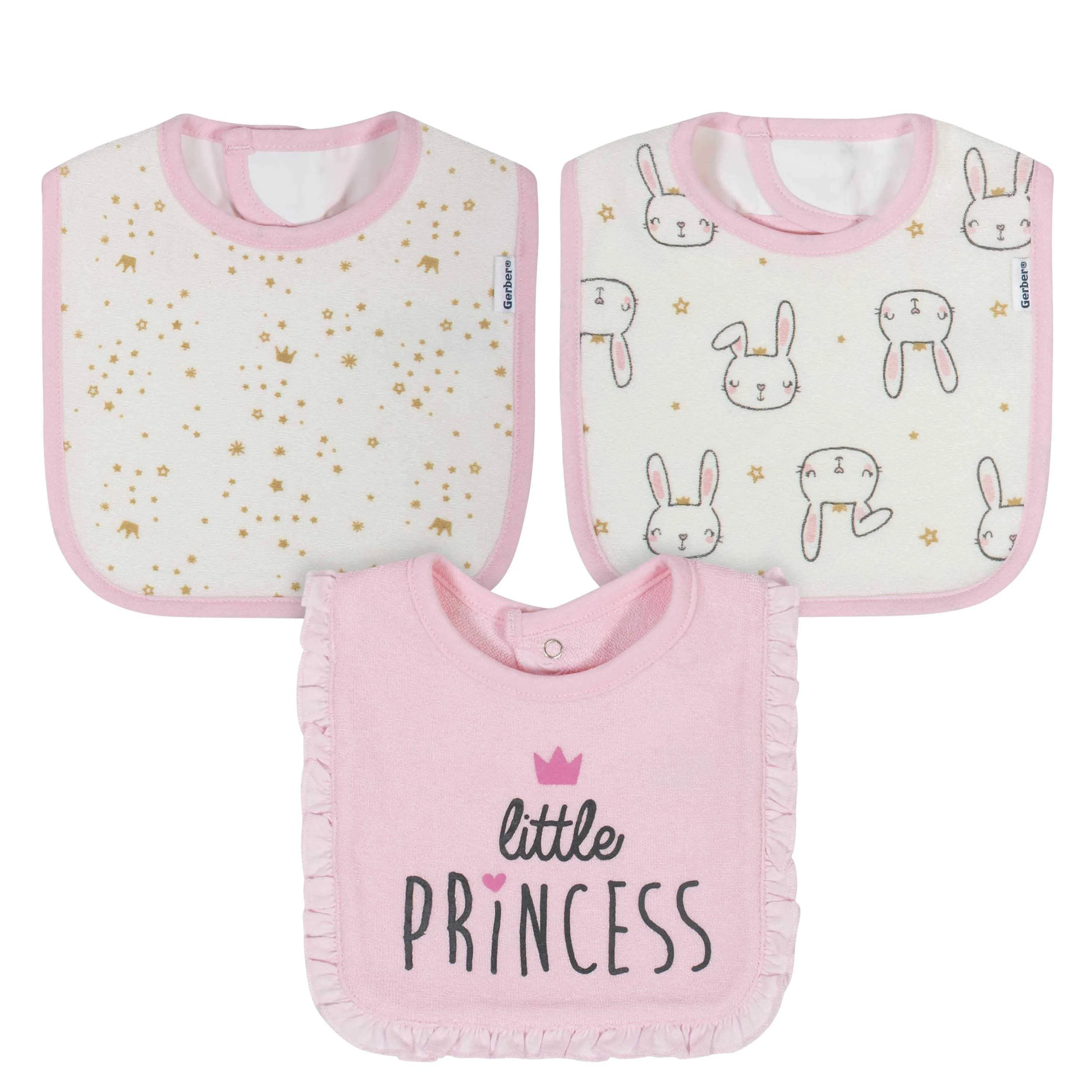 Gerber® 3-Pack Baby Girls Princess Terry Bibs