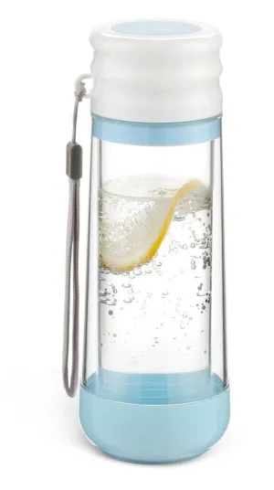 Glass Double Wall Insulated Bottle With Lid - Sky