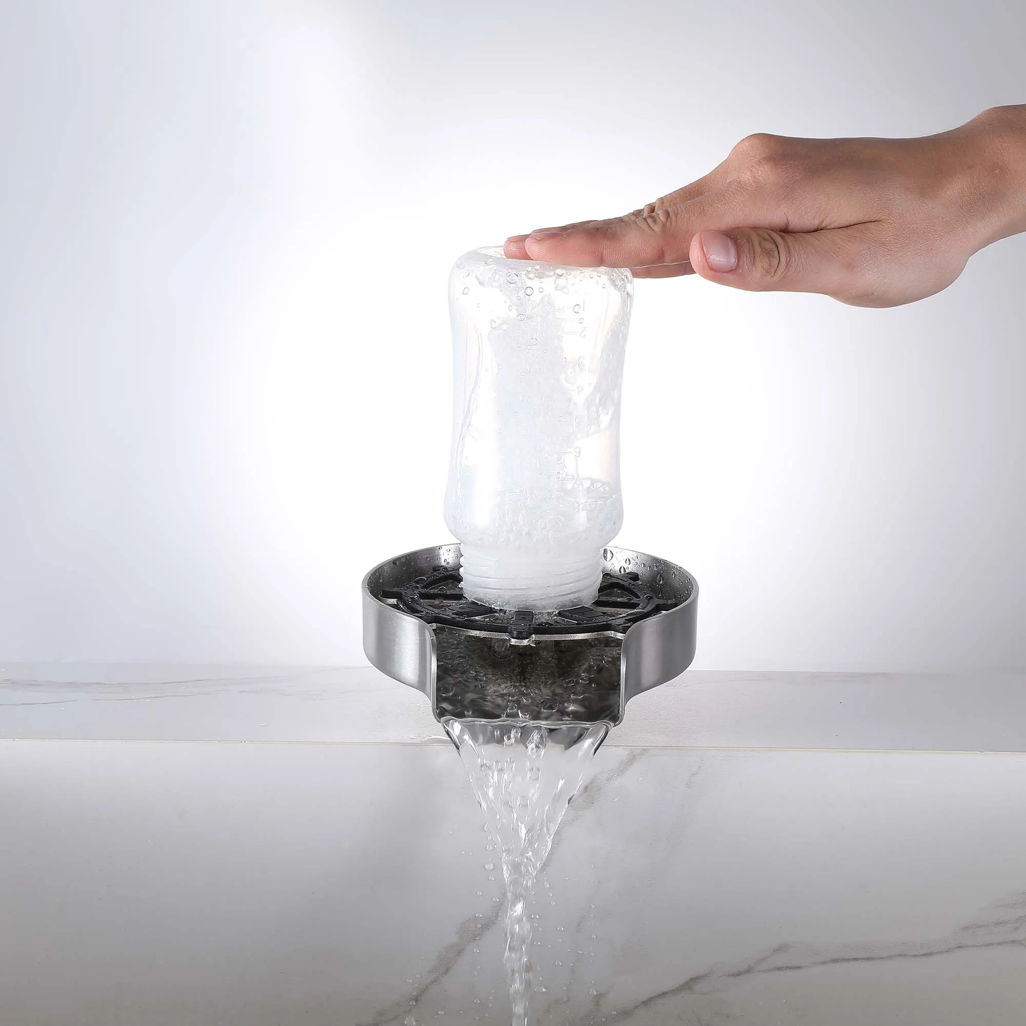Glass Rinser for Kitchen Sink Stainless Steel Bottle Washer for Bar Sink Brushed Nickel JK0143