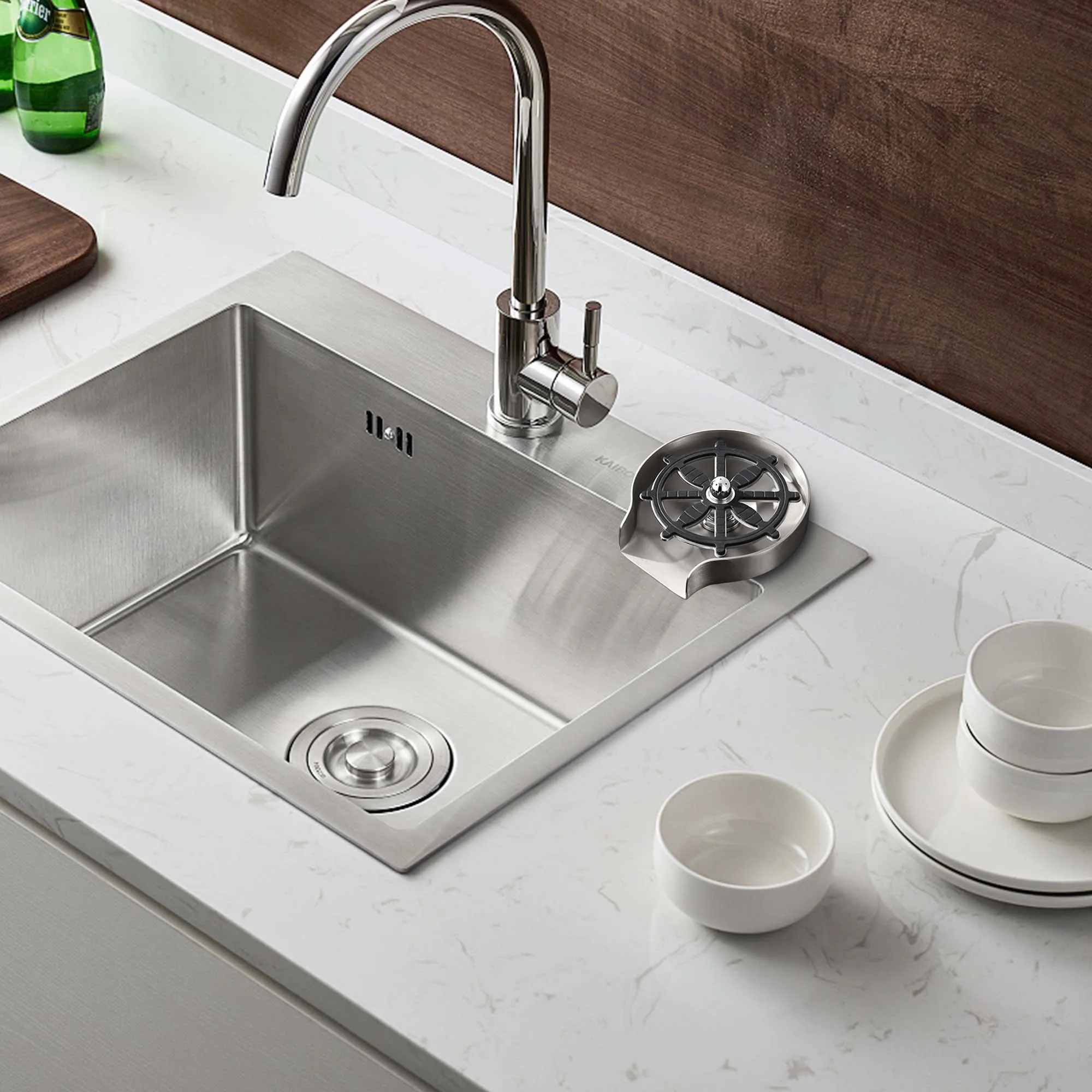 Glass Rinser for Kitchen Sink Stainless Steel Bottle Washer for Bar Sink Brushed Nickel JK0143