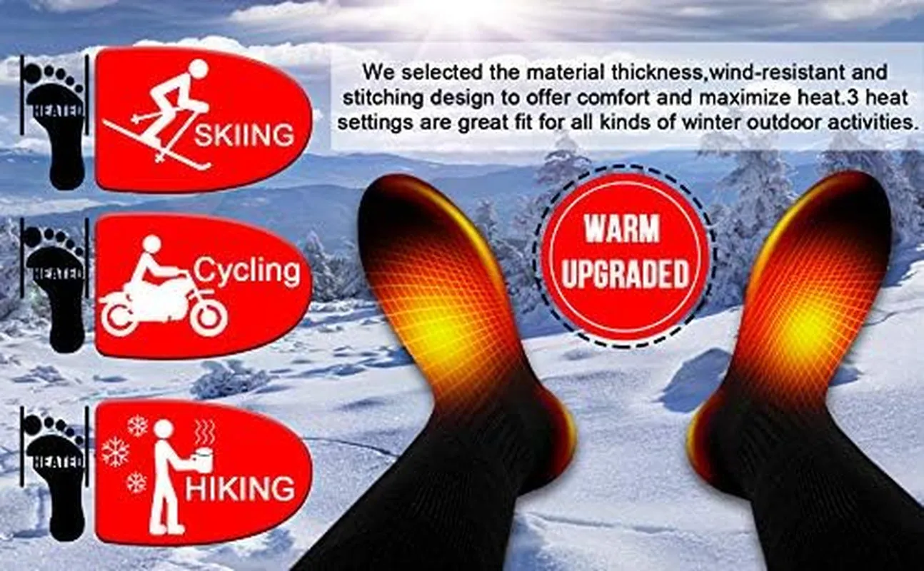 Heated Socks for Men/Women-Rechargeable Electric Battery Heat Socks,Winter Warm Novelty Heat Insulated Sox Kit,Thick Thermo Skiing Heating Stockings,Hunting Climbing Hiking Foot Warmer Socks(Black,L)