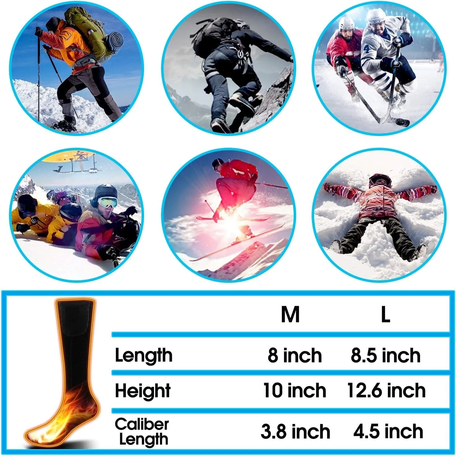 Heated Socks for Men/Women-Rechargeable Electric Battery Heat Socks,Winter Warm Novelty Heat Insulated Sox Kit,Thick Thermo Skiing Heating Stockings,Hunting Climbing Hiking Foot Warmer Socks(Black,L)