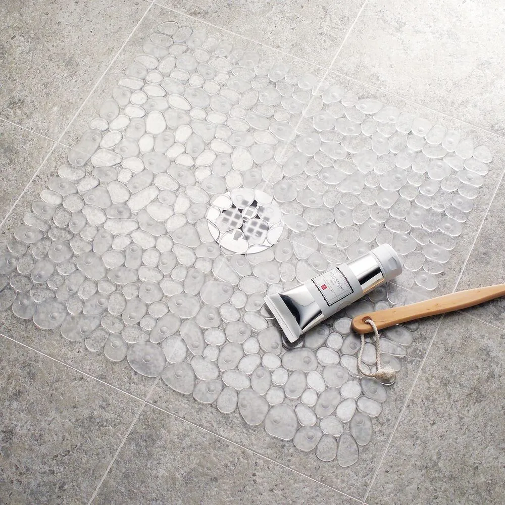 iDesign Pebblz Square Shower Mat in Clear