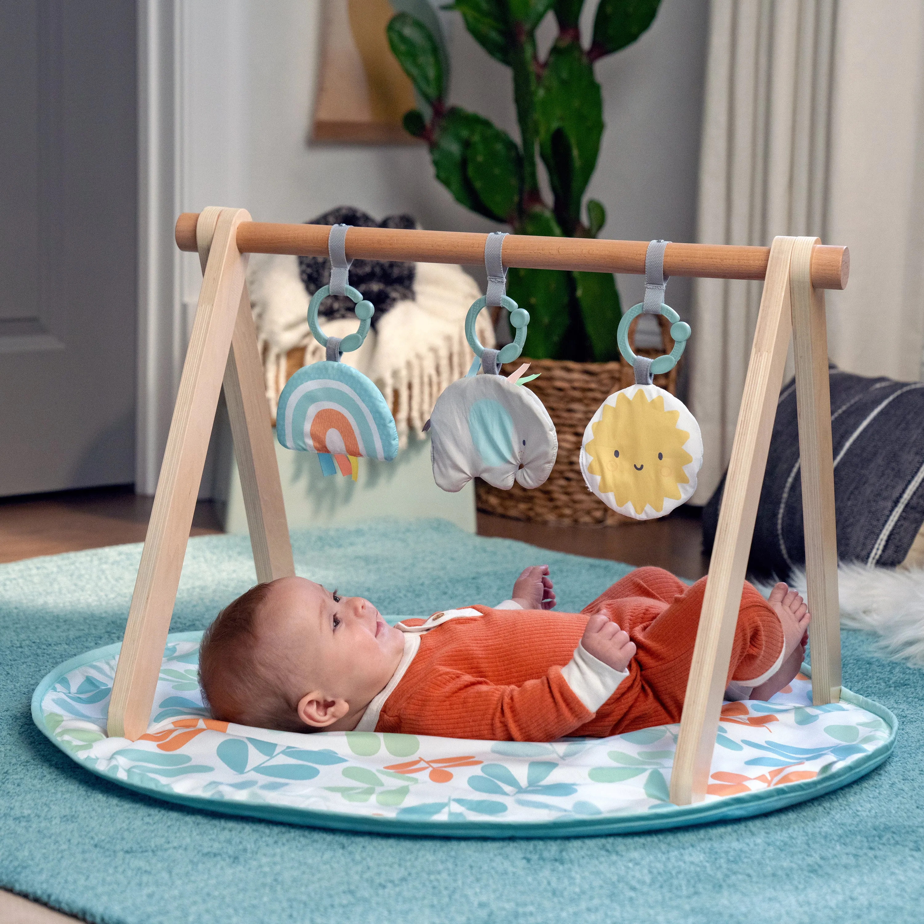 Ingenuity Sun Valley Wooden Toy Arch & Baby Play Mat, For Ages 0-36 Months