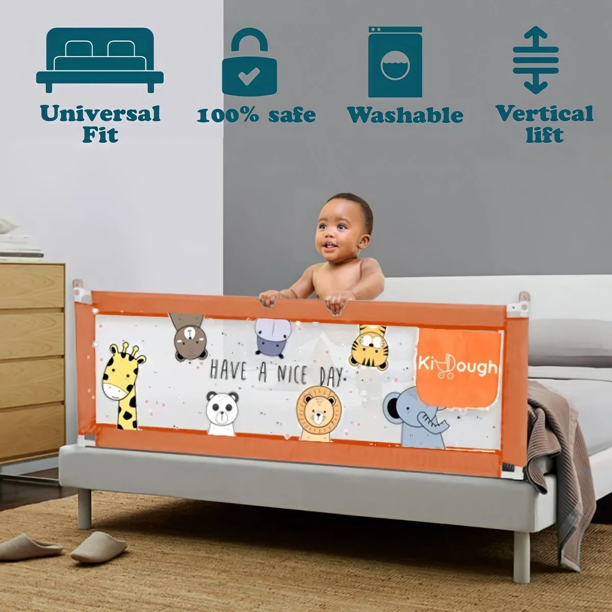 KidDough Adjustable Bed Rail Guard for Kids Safety- Grey