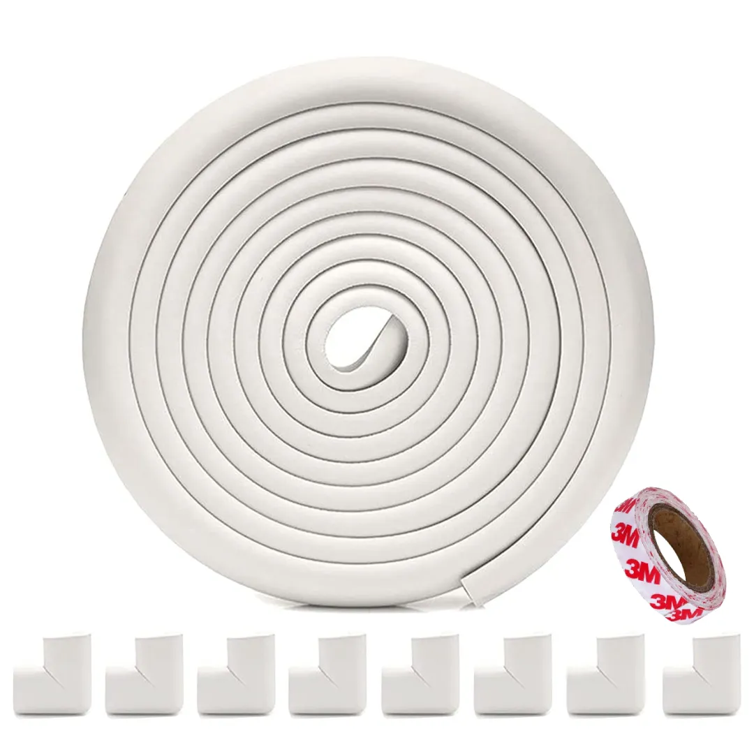 KidDough Corner Safety Strip | Corner Protector for Kids (White 5 Mtrs 8 Corner Guards)