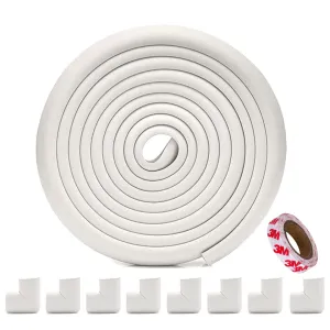 KidDough Corner Safety Strip | Corner Protector for Kids (White 5 Mtrs 8 Corner Guards)