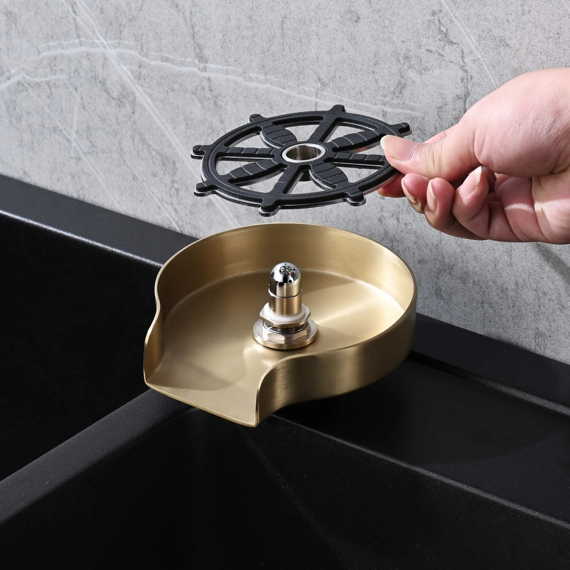Kitchen Sink Glass Rinser Device Stainless Steel Glass Rinse Bar Bottle Rinse Brushed Gold JK0144